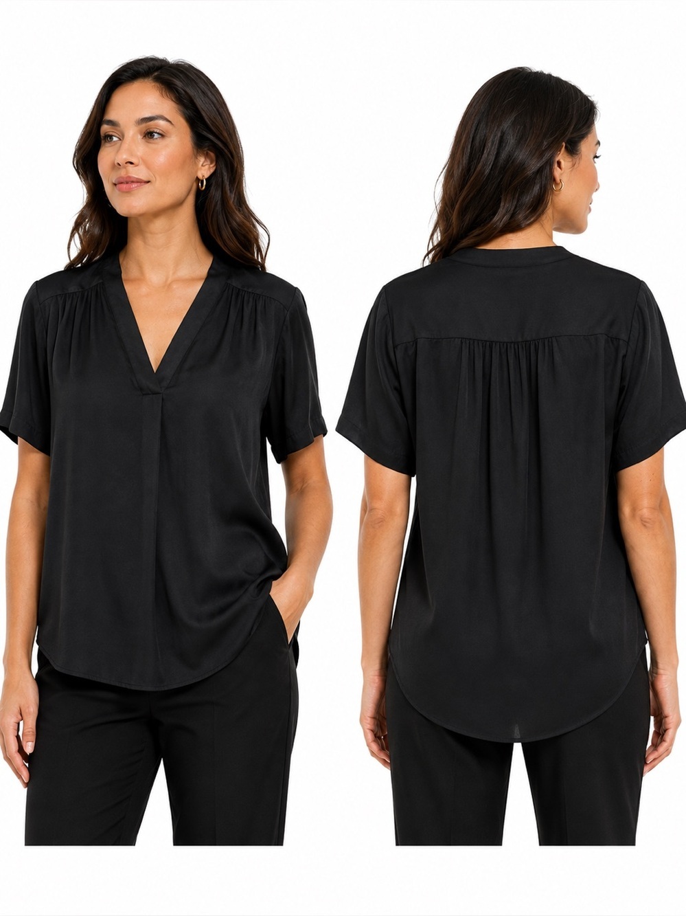 Alfani Black Short Sleeve V-Neck Blouse Size Medium